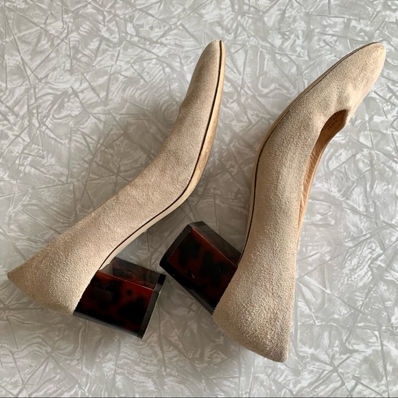 J. Crew Chunky Tortoise Heel Neutral Suede Shoes 8 - Picture 8 of 10